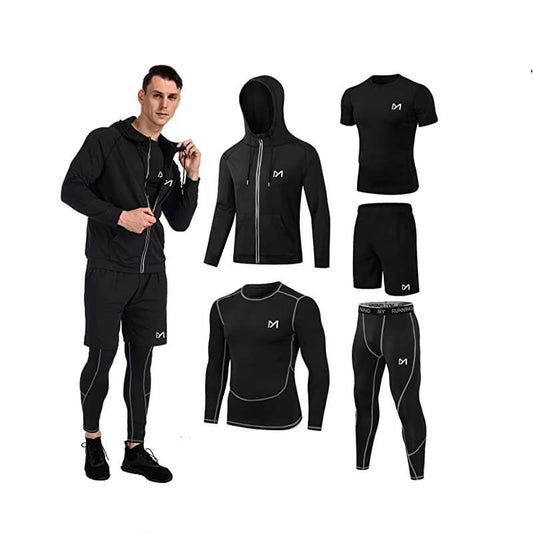 Men's Compression Sets Pants Long Sleeve Shirt Athletic Shorts Running Jacket